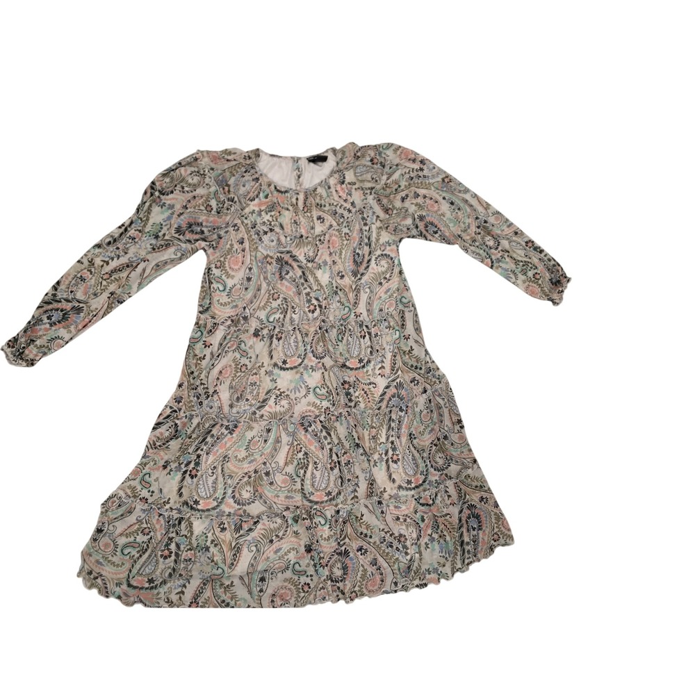 Kate and Lily Women 6 Paisley Mesh Tiered Mini Dress Long Sleeve Boho Multi